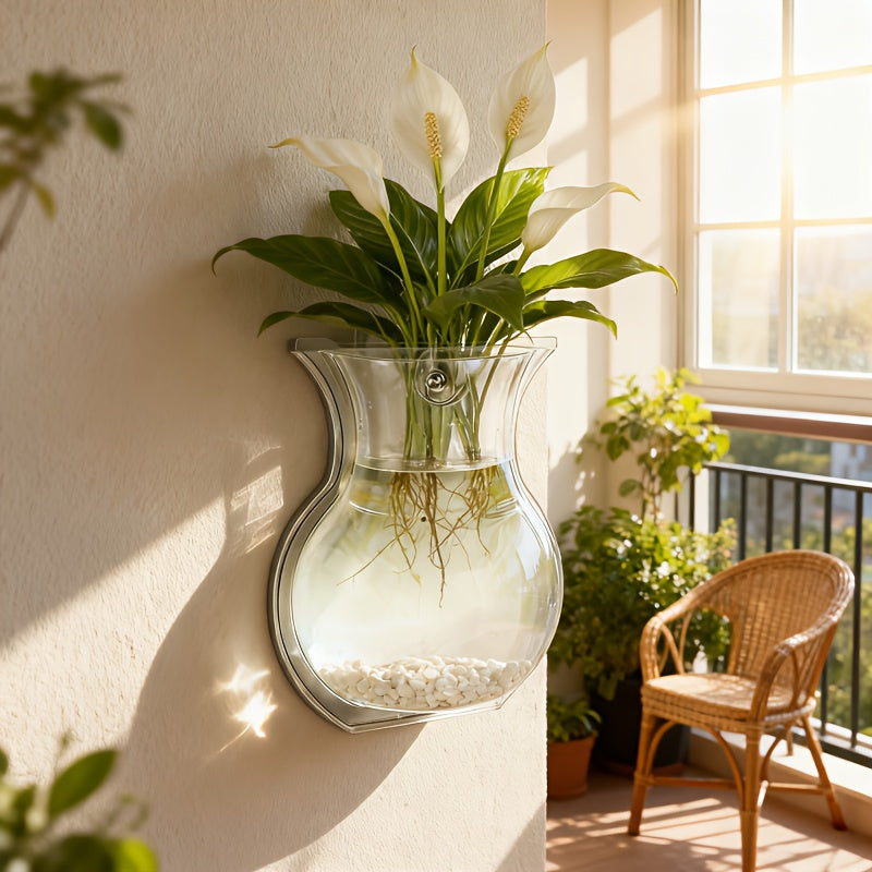 Clear Wall-Mounted Planter, Sturdy Hanging Flower Pot, Compact Fish Tank, Floral Basket, Hydroponic System, Decorative Bonsai Holder, Ideal Transparent Vase for Balcony, Bedroom, Hallway, Yard, And Garden, Perfect Gift for Loved Ones