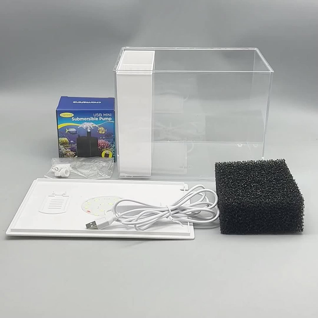 Fish Tank, Ecological Tank, Rectangular Plastic Acrylic Desktop Goldfish, Guppy, Turtle Tank, No Water Change Required, Living Room, Office, Small Household, with Color-changing LED Light Strip, Water Pump, Complete Filtration System