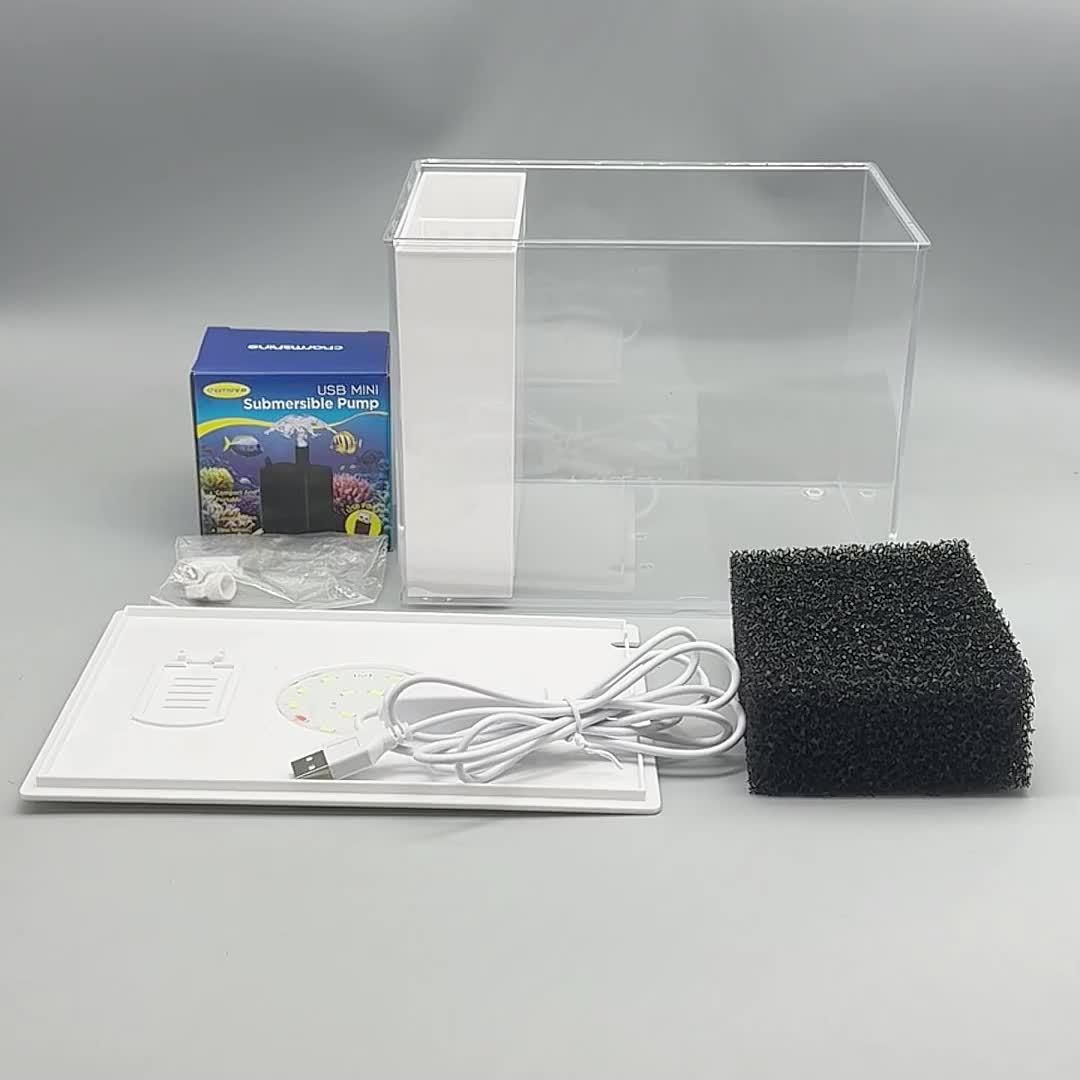 Fish Tank, Ecological Tank, Rectangular Plastic Acrylic Desktop Goldfish, Guppy, Turtle Tank, No Water Change Required, Living Room, Office, Small Household, with Color-changing LED Light Strip, Water Pump, Complete Filtration System