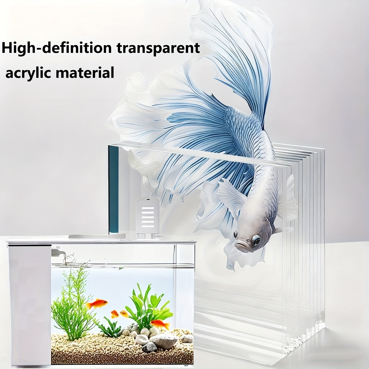 1 Mini Desktop Aquarium • Equipped with LED Lights, Water Pump, Filter Pad • Smart Desktop Mini Fish Tank • Acrylic Transparent Aquarium Set • Suitable for Desktop Decoration in Rooms, Living Rooms and Offices • Essential Item for Aquarium Enthusiasts