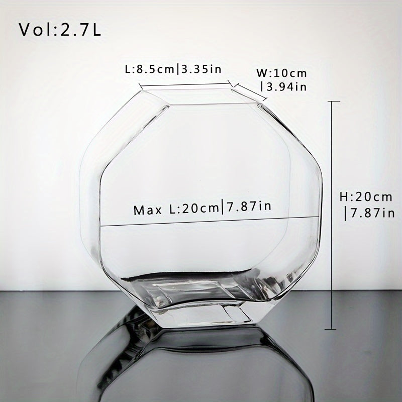 Runxixi Creative Octagonal Glass Fish Tank Home Decoration Ornament Crystal Glass Hand-Blown Ground Mouth Glass Vase Hydroponic Utensil Desktop Decoration Thickened High-Quality Handicraft