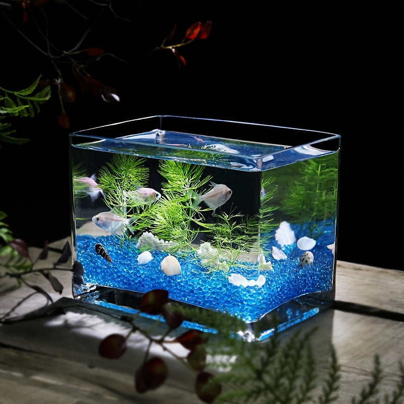 Hand-Blown Crystal Glass Fish Tank - Handmade Thickened Aquarium for Betta Fish, Goldfish & Small Aquatic Pets, Rectangular or Square Glass, Home\u002FOffice\u002FDesk Decoration, for & Pets