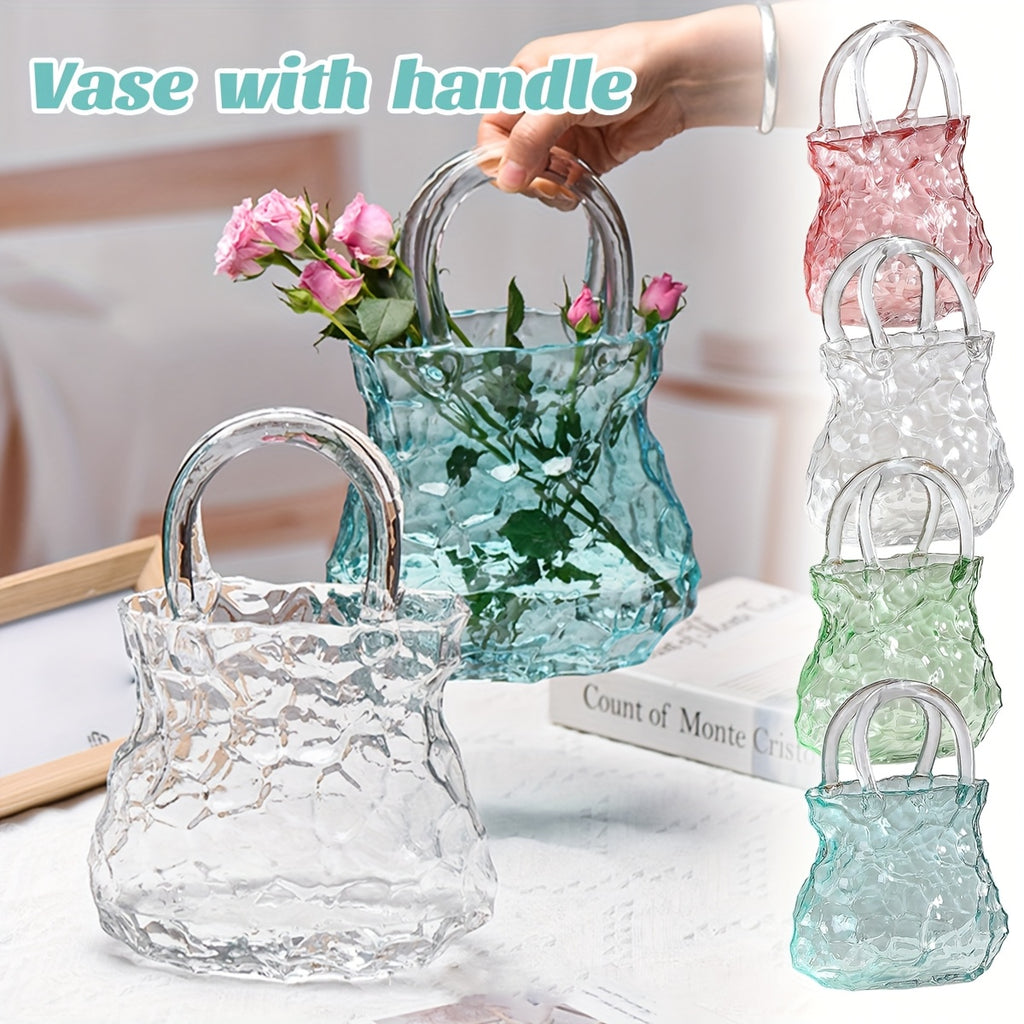 Enchanting light effects Creative Modern Handbag Glass Vase | Nordic INS Style, Transparent Rock Pattern, Irregular Design, Hydroponic Plant Container, Art Decoration, Artistic Fish Tank