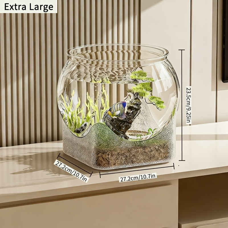 Large Capacity Transparent PET Fish Aquarium Tank with Wavy Design, Drop-Resistant & Sturdy Home Decor Aquarium for Small Space, Easy-to-Clean Habitat for Betta and Pet Fish (Medium & X-Large Size)