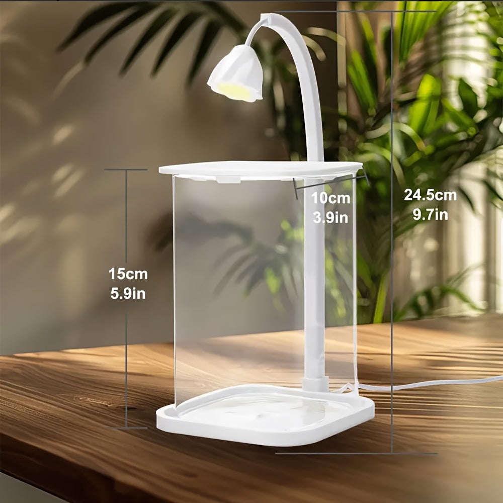 LED Small Fish Tank with Bezel-Less Lid & Aeration Hole - Low-Voltage (36) Tabletop Aquarium Suitable for Home\u002FOffice Decor, Portable Fish Bowl for, -Care Fish Tank