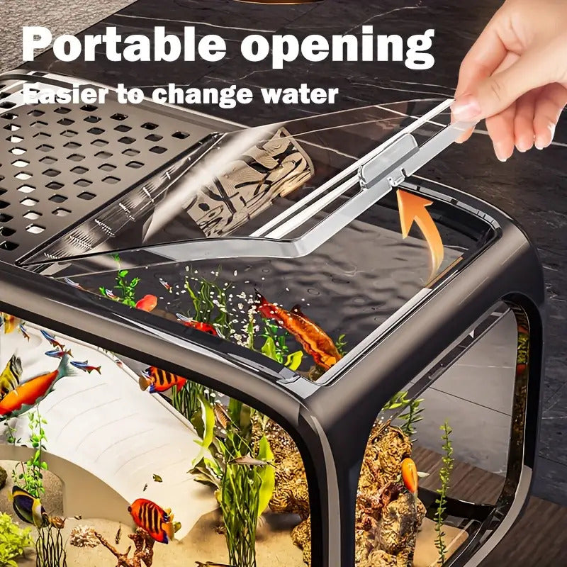 Brown Modern Desktop Eco-Aquarium, Ideal for Home\u002FOffice Decoration. Upgraded Version, Essential for Fish Keeping, Suitable for 180 Scenarios. Desktop Aquarium Decoration, Must-Have for Fish Keeping, Fish Habitat, Modern Desktop Aquarium