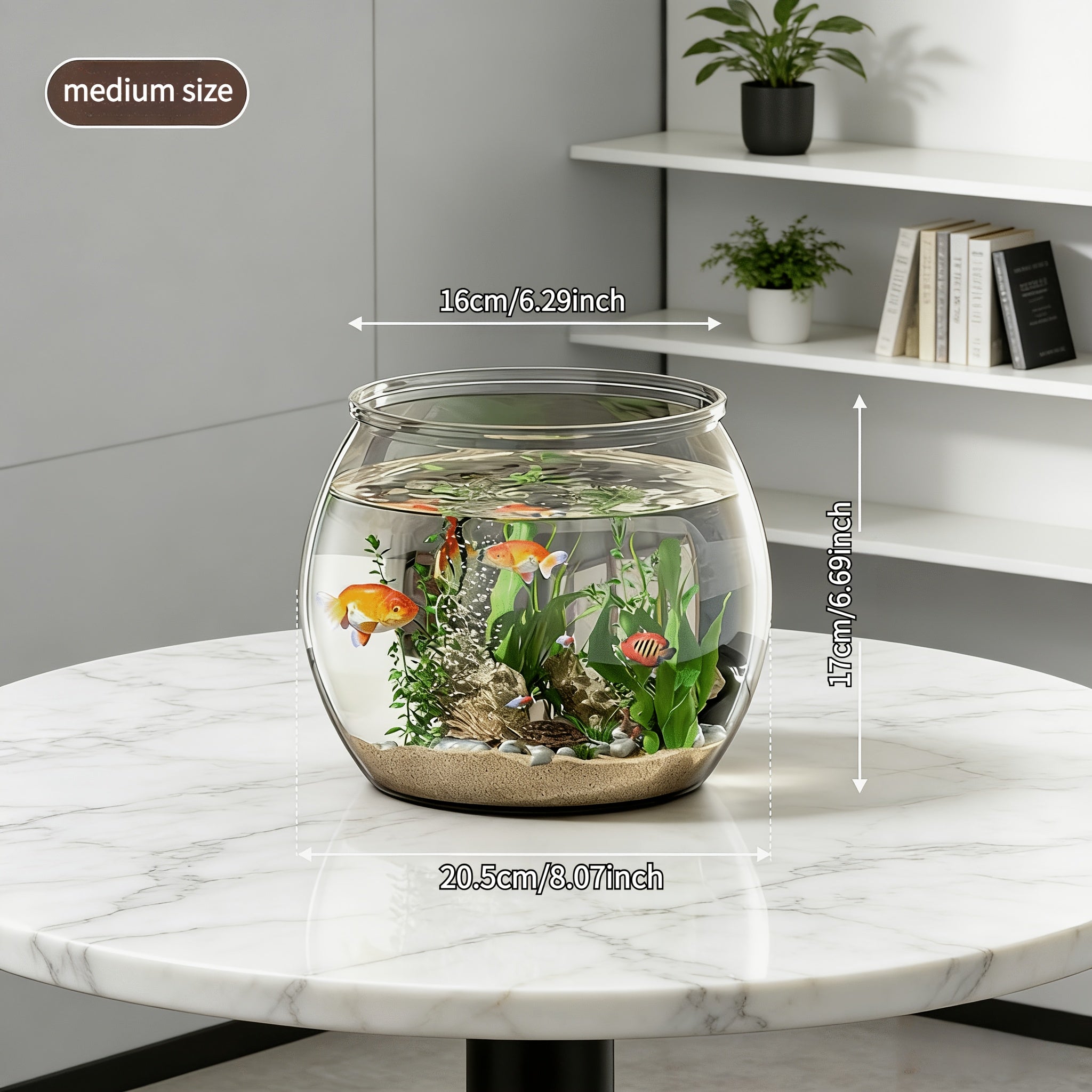 Round Small to Medium Fish Tank Suitable for Home Aquariums, Thickened Plastic Glass-Front Aquarium with Transparent Lid Compatible for Goldfish,, Fish Bowls, - Assembly for Fish Tank for Living Room Decor