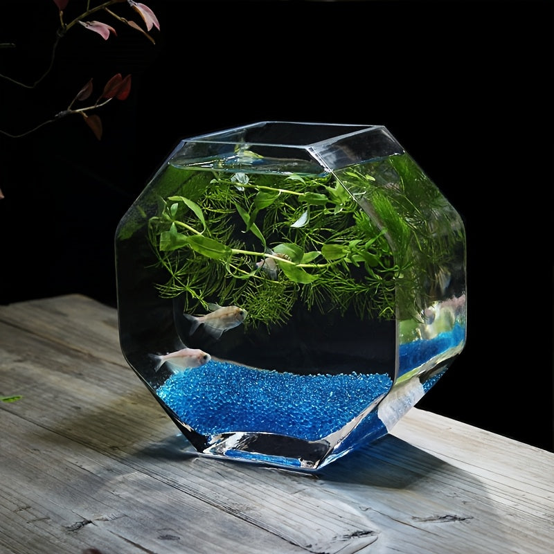 Runxixi Creative Octagonal Glass Fish Tank Home Decoration Ornament Crystal Glass Hand-Blown Ground Mouth Glass Vase Hydroponic Utensil Desktop Decoration Thickened High-Quality Handicraft