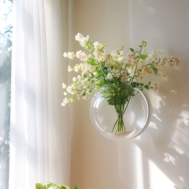 1pc Wall-Mounted Round Planter with Transparent Design, - Transparent Plastic with Dual-Purpose for Hydroponic Greenery & Small Fish Tank, Indoor\u002FOutdoor Decorative Bonsai Stand, Hydroponic System | Contemporary Decor | Clear Plastic Vase