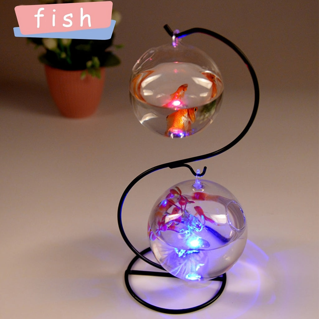 Two Small Glass Hanging Fish Tank With Creative Stand, Mini Tabletop Aquarium
