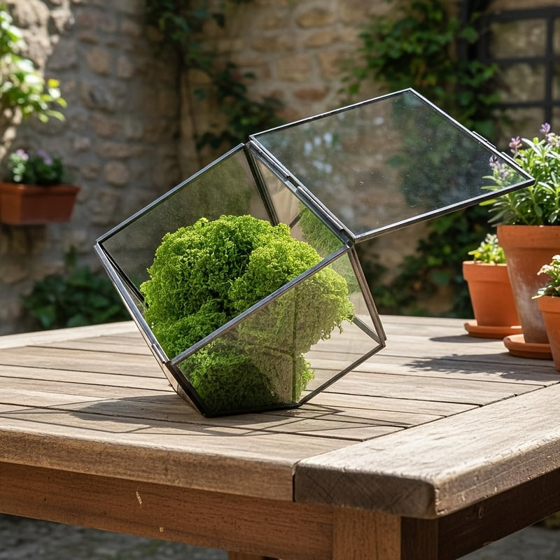 150mm -Glass Aquarium Suitable for Moss Terrariums - Handcrafted Geometric Terrarium Tank with HD View Panel, Sturdy Durable Black Frame for Low-Maintenance Miniature Ecosystems, Office & Garden Decoration (Moss Planting), DIY Craft Materials