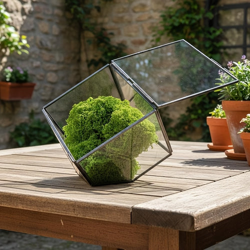 150mm -Glass Aquarium Suitable for Moss Terrariums - Handcrafted Geometric Terrarium Tank with HD View Panel, Sturdy Durable Black Frame for Low-Maintenance Miniature Ecosystems, Office & Garden Decoration (Moss Planting), DIY Craft Materials