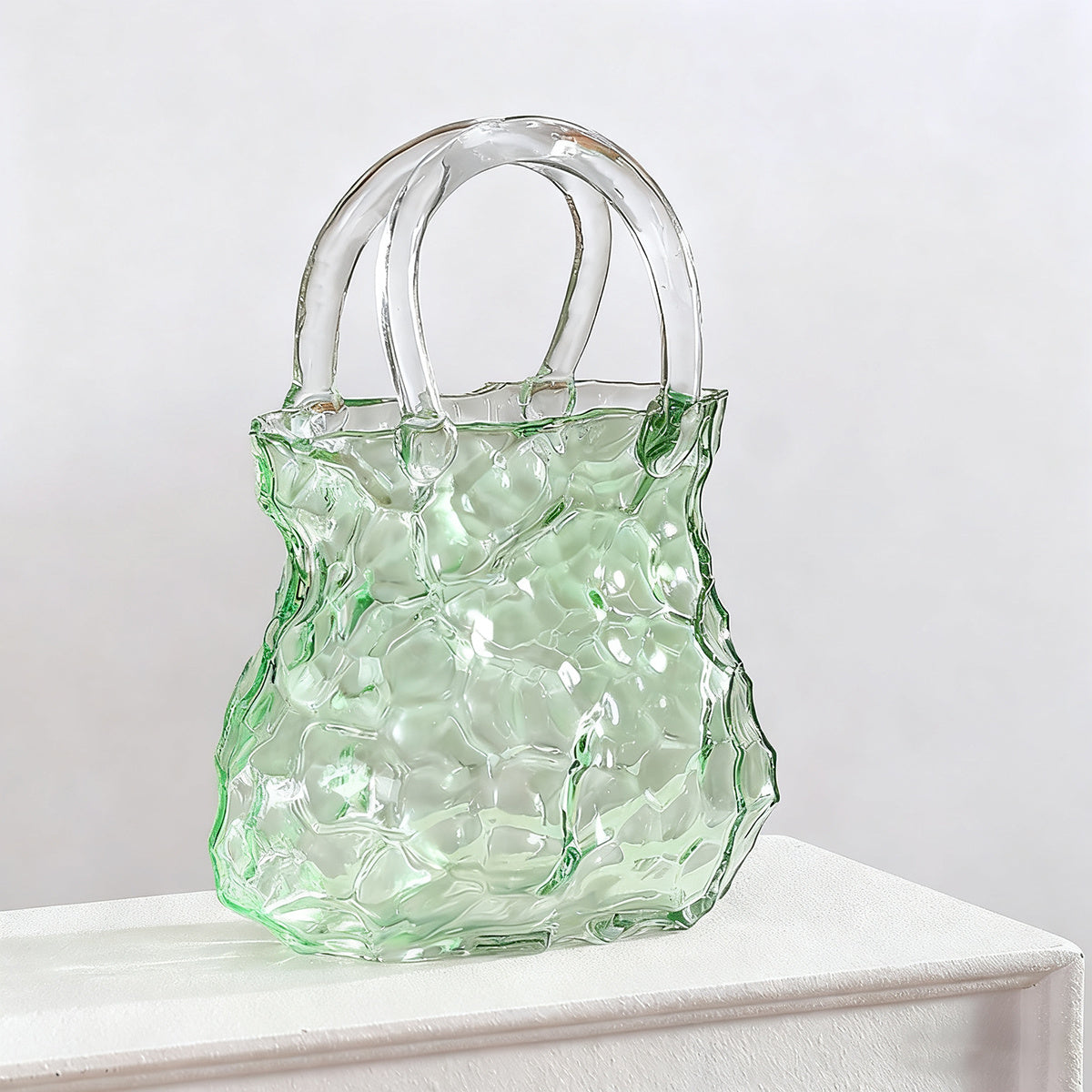 Enchanting light effects Creative Modern Handbag Glass Vase | Nordic INS Style, Transparent Rock Pattern, Irregular Design, Hydroponic Plant Container, Art Decoration, Artistic Fish Tank