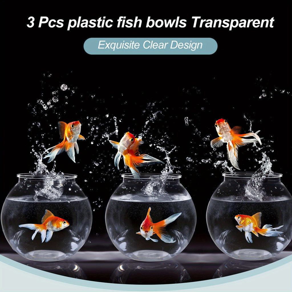 3pcs Plastic Fish Bowls Transparent Small Plastic Fish Tank Shatterproof Fishbowl Clear Round Plastic Aquarium For Betta Fish Goldfish Candy Wedding Party Favor Desktop Decoration, 7, 09 X 6, 3