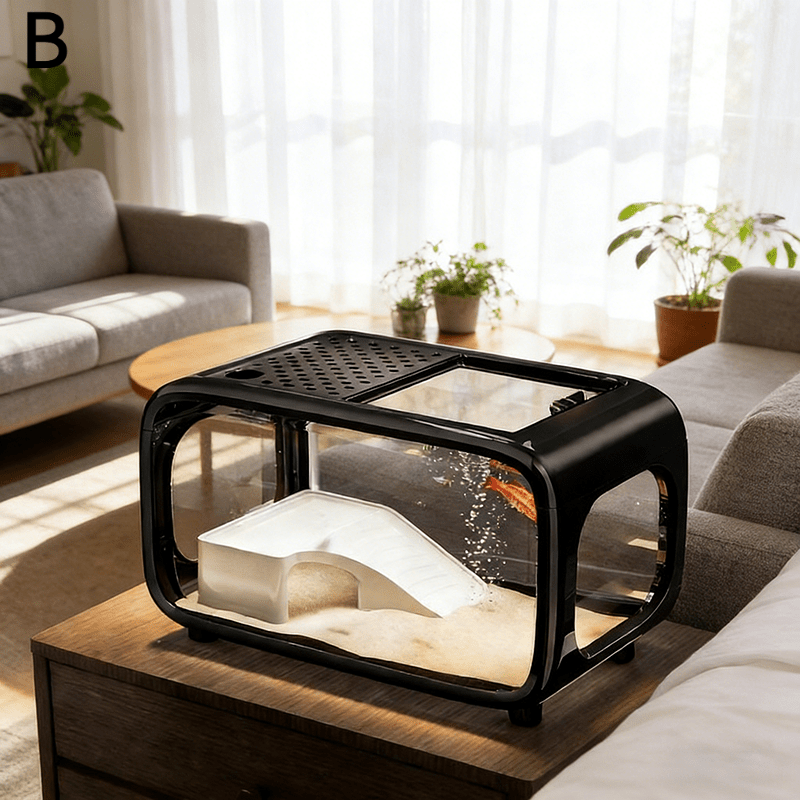 New Transparent Square Desktop Fish Tank, Easy Design for Bedroom Bedside Table, for clear PP Material, Ideal for Small Space, Ideal for Watching Fish Swim, Uncharged, Minimalist Aquarium