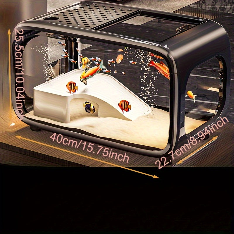New Transparent Square Desktop Fish Tank, Easy Design for Bedroom Bedside Table, for clear PP Material, Ideal for Small Space, Ideal for Watching Fish Swim, Uncharged, Minimalist Aquarium