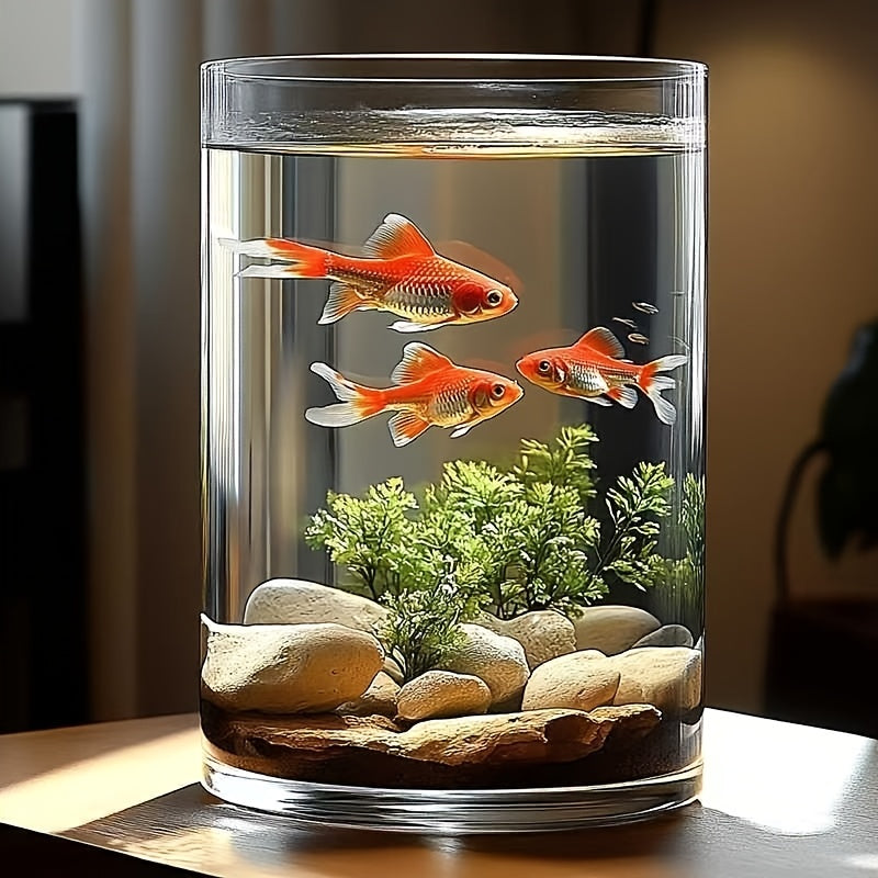 Home Acrylic Fish Tank, Round Cylindrical Goldfish Tank, Shatterproof Small Aquarium